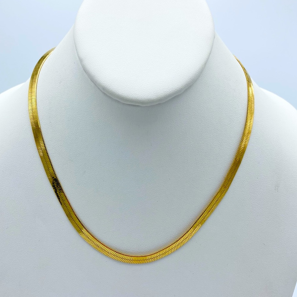Vintage Signed DM Gold Plated Herringbone Necklace 18"